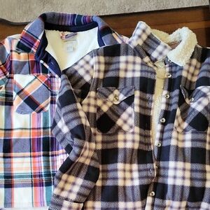 Soho Plaid Teddy Jackets in Purple and Orange